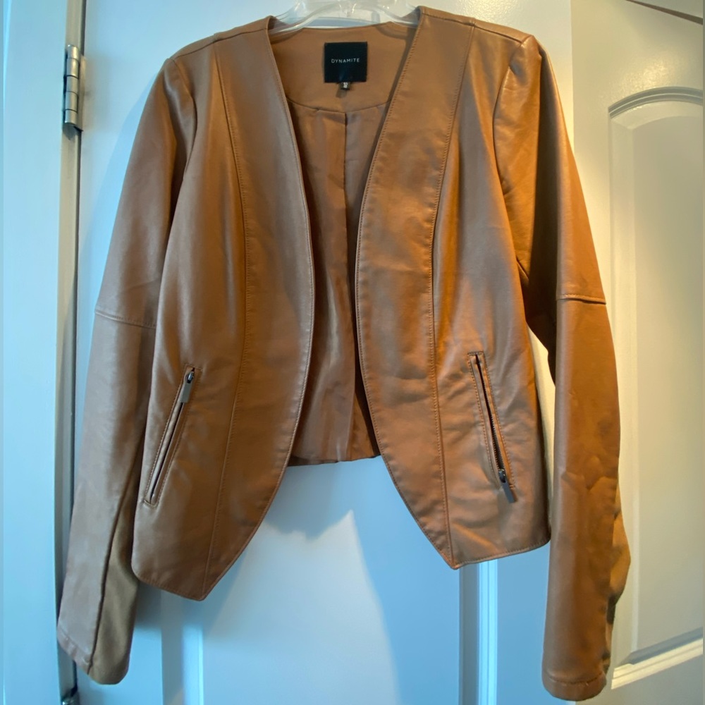 Dynamite large faux leather brown jacket